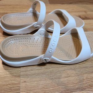 Crocs Size 8 White and Tan - Like New!